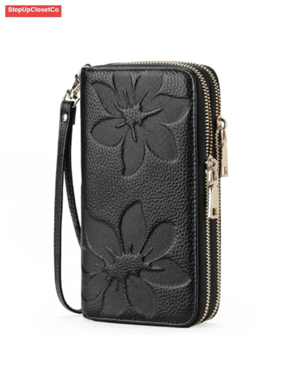 Genuine Leather RFID Blocking Wristlet Wallet with Detachable Wrist Strap